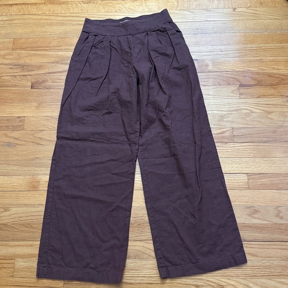 Abercrombie & Fitch Women's Linen-Blend Wide-Leg Pant‎ Brown Size Medium